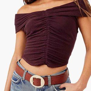 Free People This Cutie Top Off Shoulder Blouse in Black Raisin